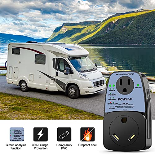 POWSAF rv Surge Protector, RV Electrical Adapter with 30 Amp Male to 30 Amp Female and 15 Amp