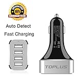 Toplus 9.6A / 48W 4-Port Fast Car Charger with Intelligent Technology USB Ports for iPhone, iPod, iPad, Samsung Galaxy /Edge, Note, Nexus, HTC, Motorola and More
