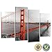 KREATIVE ARTS Canvas Print Beautiful Golden Gate Bridge San Francisco California Black White Red Wall Art Home Decoration Picture Framed 4 panel Ready to Hang