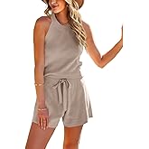 SySea Women's Summer 2 Piece Outfits Knit Halter Tank Top and Shorts Lounge Set