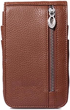 KUAISUF Genuine Leather Vintage Travel Cell Mobile Phone Case Cover Belt Pouch Hook Purse Pack Waist Bag Brown