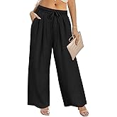 TIYOMI Plus Size Pants Womens Summer Palazzo Pants Drawstring Wide Leg Lounge Pant Casual Beach Trousers with Pockets XL-5XL