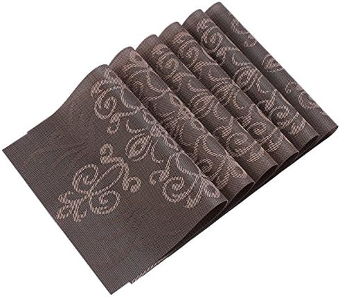 Placemats Set of 6 Heat-resistant Anti-skid PVC Placemat for Dining Table Durable Woven Vinyl Stain Resistant Table Mats Exquisite Pack