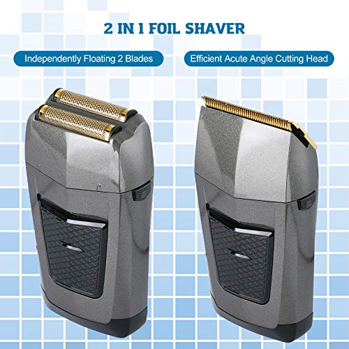 BESTBOMG 2 in 1 Electric Razor for Men Waterproof Men\'s Professional Foil Shaver Aluminum Foil Metal Cordless Shaving Kit Bald Head Shaver Barber Clipper Independent Precision Trimmer Clipper Trimmer