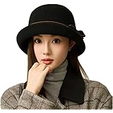 Women Vintage Felt Cloche Hats Winter Fall Solid Fedora Bucket Caps Elegant Bowler Hat Bowknot