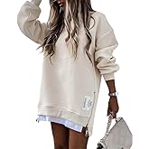 CHICME Womens Long Sleeve Zipper Slit Oversized Sweatshirt Casual Pullover Zipper Hoodies Fall Clothes
