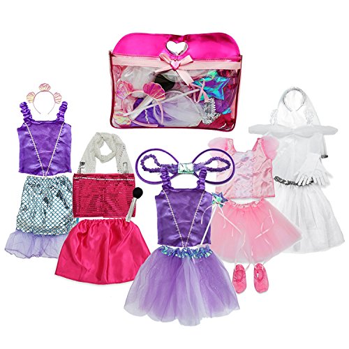 Toiijoy Girls Dress up Costume Set Princess,Fairy,Mermaid,Bride,Pop Star Costume for Little Girls Toddler Ages 3-6yrs