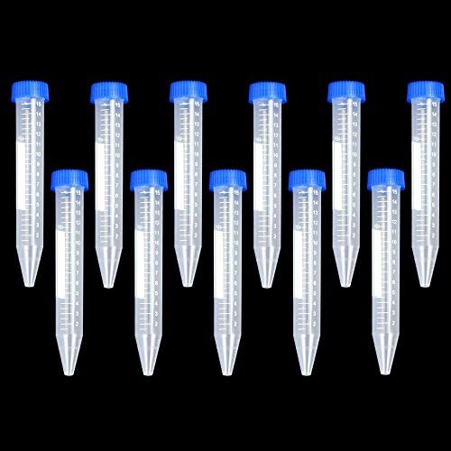 Momok 120 PCS 15ml Plastic Centrifuge Tubes,17x120mm, No-Leak, Conical Bottom, Blue Screw Cap, Graduated Marks, Bag Pack