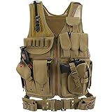 Barbarians Tactical Molle Vest Military Airsoft Paintball Vest Assault Swat Vest Adjustable Lightweight(Tan)