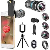 iPhone Camera Lens, 12x Telephoto Lens + 0.65x Wide Angle &amp; Macro Lenses + 180° Fisheye Lens + Star Filter Lens, Clip-On Lenses for iPhone 8 7 6s 6 Plus, Samsung Smartphones &amp; Tablet