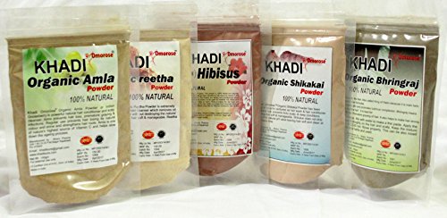 Khadi amla reetha shikakai bhringraj hibiscus powder ( pack of 5)