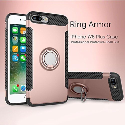 iPhone 8 Plus Case iPhone 7 Plus Case with Grip Ring and Metal as Magnetic Car Mount Holder, Kickstand Case for iPhone with Ring Holder Stand for Magnetic Car Mount Holder (iPhone 8/7 Plus Rose Gold)