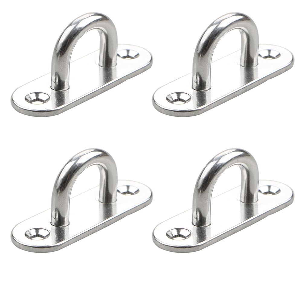 FENGLINGCHENGA 4 Pcs Eye Plate Hammock Hooks Metal Hook for Hanging Wall Ceiling Marine Hardware Accessories Stainless Steel Eye Pad Plate Staple Ring Hook Loop Hammock Hooks Hanger