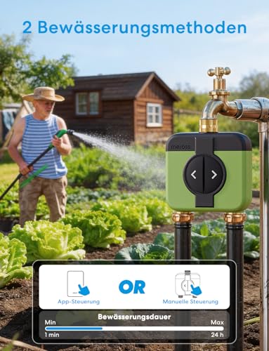Meross Irrigation Computer WLAN 2 Outputs MST200, Automatic Watering & Remote Control, Rain Delay & Water Consumption Monitor, Compatible with Apple Home, Alexa & Google Home, Green, 2.4GHz