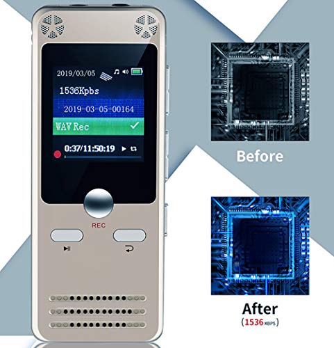 Digital Voice Recorder 8GB Voice Activated Recorder Dictaphone with MP3 Player, 1536Kbps Noise Reduction Audio Microphone for Lectures, USB, Rechargeable, Meetings, Interviews