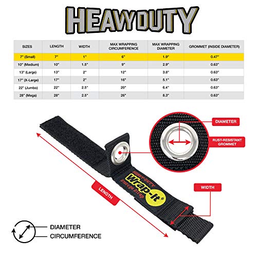 HeavyDuty WrapIt Storage Straps, 7inch (6 Pack) Hook and Loop Tool