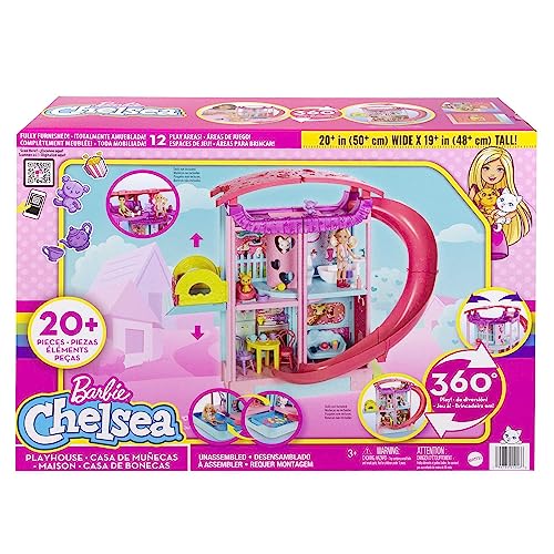 Barbie Dollhouse, Chelsea Playhouse with Transforming Areas & 20+ Pieces, Includes 2 Pets, Pool