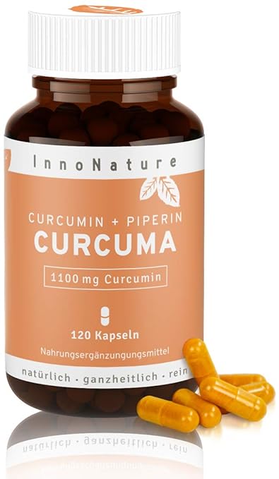 Hochdosierte Curcuma/Kurkuma + Piperin Kapseln mit 1100mg reinem Curcuminoide Gehalt. 120 Kapseln im Monatsvorrat. Laborgeprü
