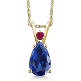 Gem Stone King 14K Yellow Gold Blue Created Sapphire and Red Created Ruby Pendant Necklace for Women | 2.57 Cttw | Gemstone September Birthstone | Pear Shape 9X6MM | With 18 Inch Chain