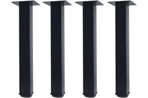 QLLY 12 inch Adjustable Metal Furniture Legs, Square Office Table Furniture Leg, Set of 4 (Black)