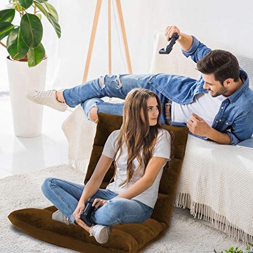 Gaming Floor Sofa Adjustable Chair for Adults & Kids - Comfortable Foam Seat & Removable Lounger Cover - Transformable Folding Sleeper Lounge Features 14 Reclining Positions from Flat to 90°, (Brown) - Thumbnail 5