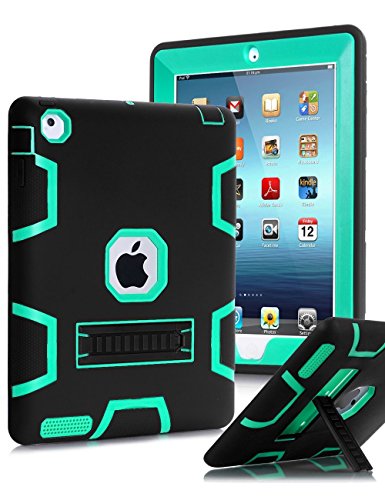 TIANLI iPad 2 Case,iPad 3 Case,iPad 4 Case Three Layer Protection Shockproof Protective with Kickstand iPad 2nd Generation Case/iPad 3rd Generation Case/iPad 4th Generation Case - Black Mint