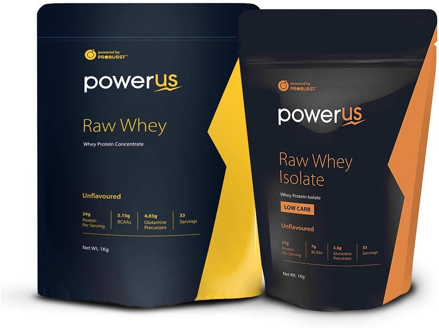 Powerus Raw Whey Protein Powder, 1kg and Raw Whey Protein Isolate, 1kg