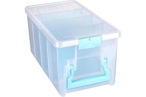 ArtBin 6925AA Semi Satchel with Removable Dividers, Portable Art & Craft Organizer with Handle, [1] Plastic Storage Case, Clear with Aqua Accents
