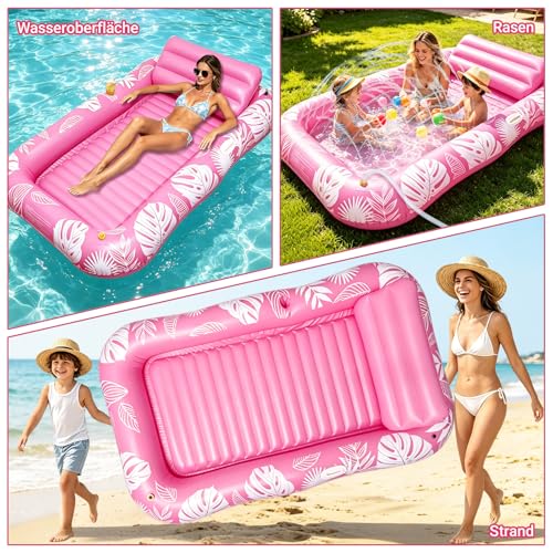 Matelas Piscine Gonflable, Tanning Pool Adulte avec Porte Gobelet, Poignées et Dossier, Hamac Piscine de Bronzage 200 × 124 cm, Matelas de Bronzage Eau pour Fêtes de Jardin, Plage et Piscine
