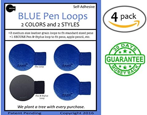 4x Arune Pen Loop (M) 3 Blue, 1 Black - Designed for Moleskine, iPad Pencil, journals, planners, sketchbooks, &amp; more