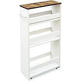 TEAMIX 4 Tier White Slim Storage Cart with Handle, Slide Out Storage Rolling Utility Cart Mobile Shelving Unit Organizer Trolley for Small Spaces Kitchen Laundry Narrow Places