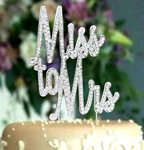 Miss to Mrs rhinestone cake topper made in silver crystal Bridal shower party supplies (silver_Miss to Mrs)