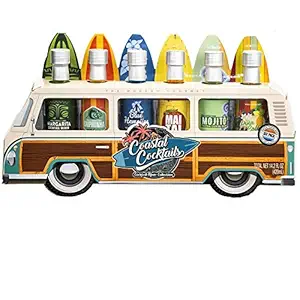 Thoughtfully Gifts, Woody Bus Cocktail Mixers, Includes Tropical Flavors: Margarita, Pina Colada, Mai Tai, Mojito, Blue Hawaiian, and Caipirinha, Set of 6 (Contains NO Alcohol)