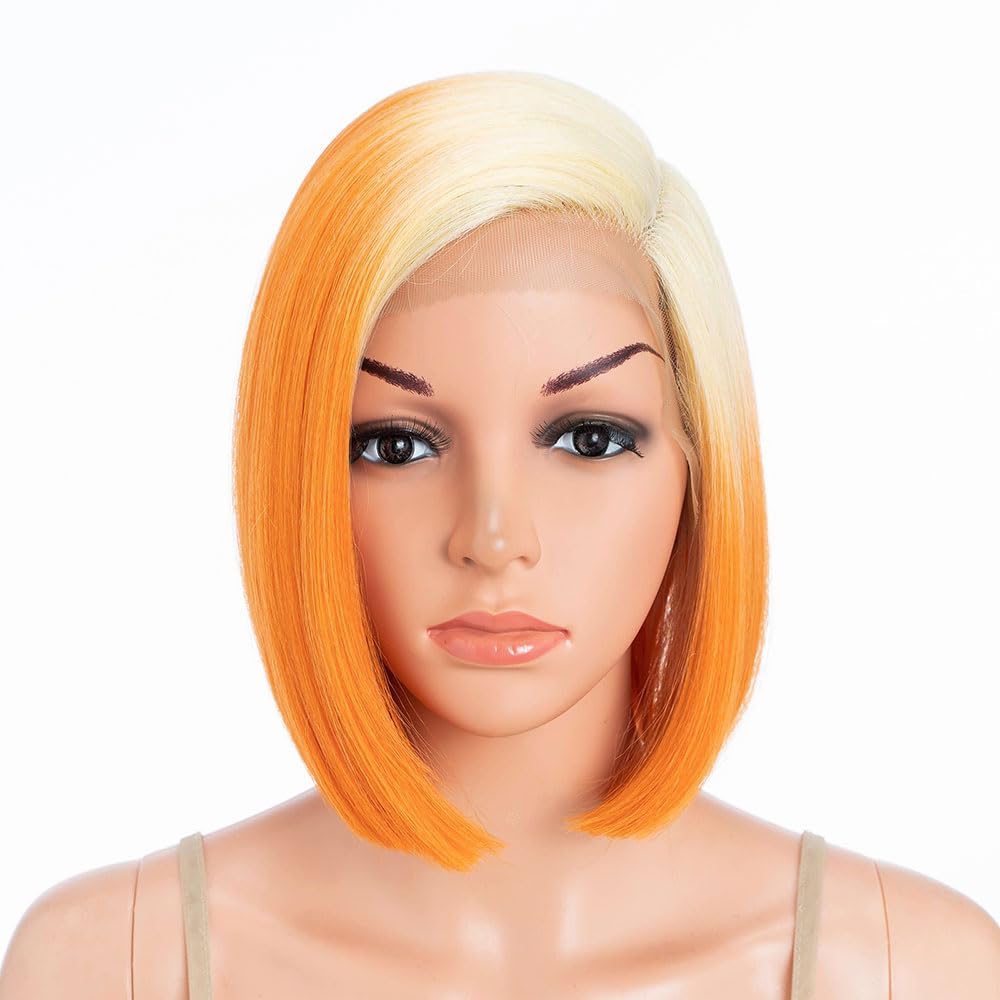 Début Lace Front Wigs for Black Women Bob Wigs for White Women Synthetic Hair 9.5" 120g Orange Straight Swiss Lace Heat Resistant Fibers Half Hand Tied (9.5 Inches, LTTOR4/YEW 4)