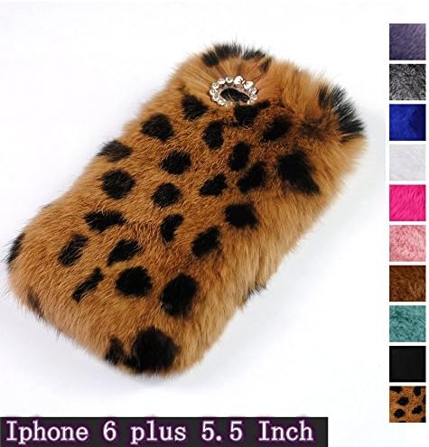 Fast Jewelry iPhone 6 plus/6S plus Brown Leopard Soft Handmade Case,Glitter Diamonds Smooth Touch Fur Case Shockproof Protective Back Cute Animal Hair Back Cover For iPhone 6 plus/6S plus 5.5 inch