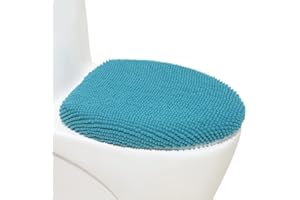 Madeals Chenille Toilet Lid Cover Shag Soft and Absorbent, Comfortable Bathroom Toilet Lid Cover Seat Fits Most Size Toilet Lids for Teal