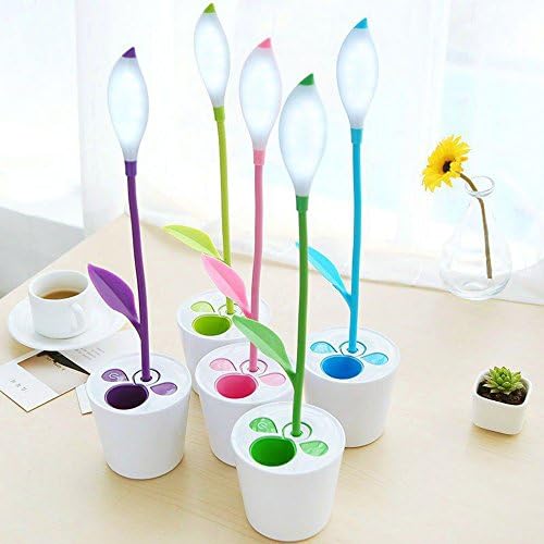 Flexilble Neck USB Desk Lamp with Rechargeable USB Cable,3 Levels of Dimmable Reading Table Lamp and Cute Plant Pen Holder for Reading/Decorating/Lighting