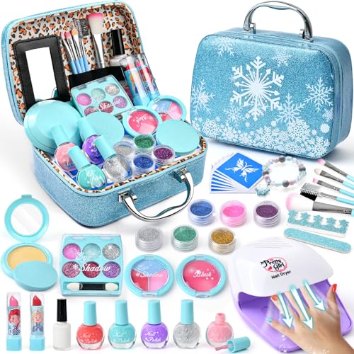 G.C ELSA Spielzeug Geschenke für Mädchen 4 5 6 7 8 Jahre, Kinderschminke Set mit Nageltrockner Peel-Off Nagellack Glitzer Tattoo, Eiskönigin Schminkkoffer Nagelstudio Rollenspiel Spielzeug Mädchen thumbnail 1