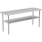 Stainless Steel Table for Prep &amp; Work, 24x70 Inches, Metal Commercial Heavy Duty Table with Adjustable Under Shelf for Restaurant, Home and Hotel