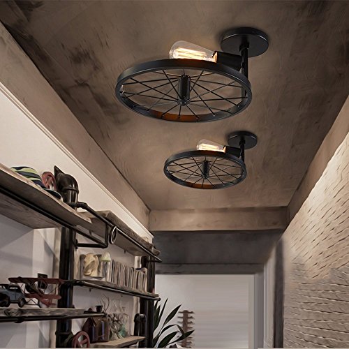 NIUYAO Country Vintage Retro Loft 12'' Single Light Pendant Chandelier Wheel Shape Industrial Semi Flush Mount Ceiling Light Lamp Fixture Hanging Lighting for Hallway Kitchen Dining Room Living Room