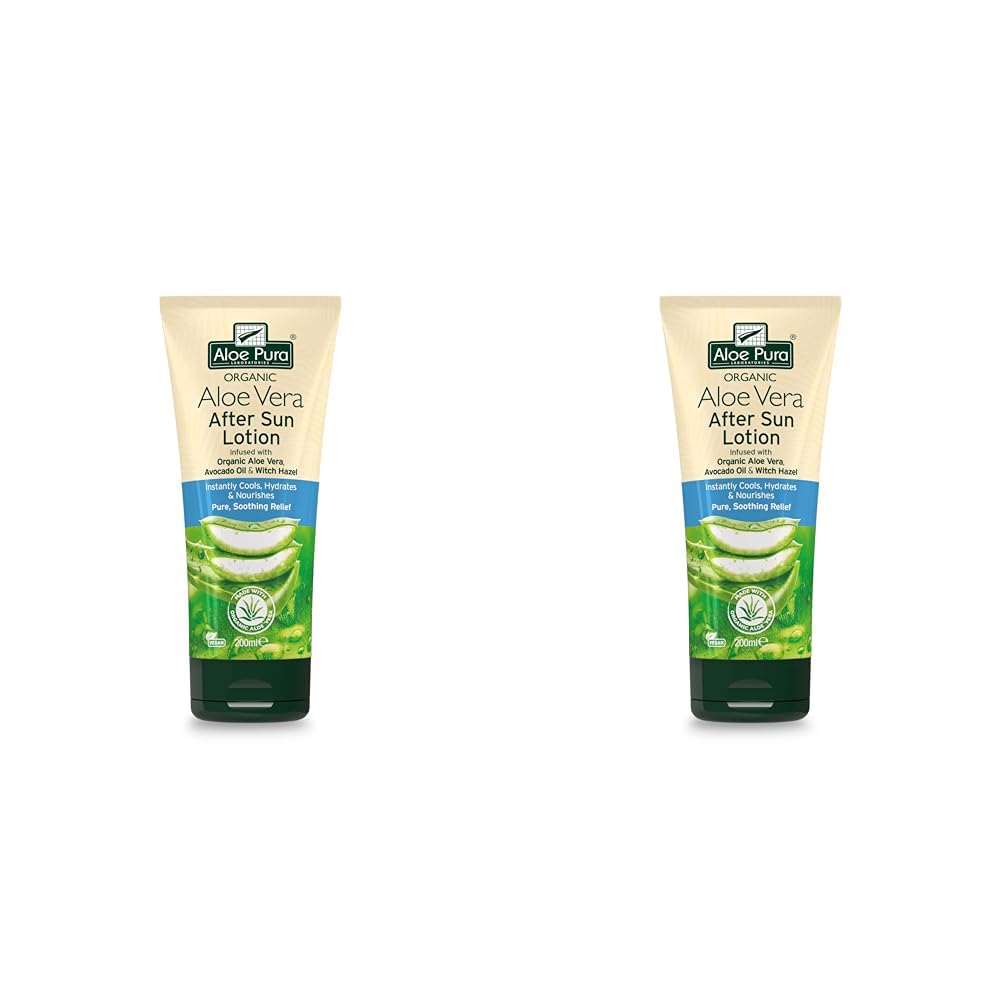 Aloe Pura, Organic Aloe Vera Aftersun Lotion, Natural, Vegan, Cruelty Free, Paraben & SLS Free, Soothing, 200ml (Pack of 2)