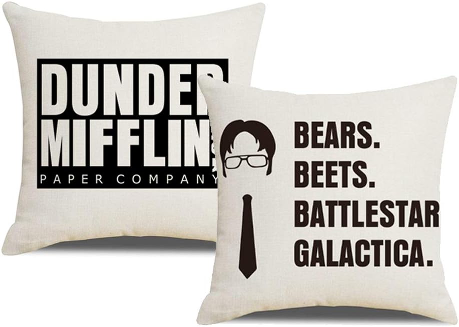 YNOUU 2pcs The Office Themed Decorative Pillow Cases The Office Merchandise The Office Quote Throw Pillow Covers 18x18 Weird Gifts for Dwight Schrute Fans
