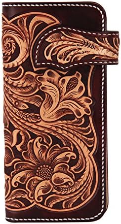 LengRen Senior Handmade Long Wallet Carved with Plant Pattern in Tang Dynasty Genuine Italian Full Grain Leather with Vegetable Tanning Technology, Red
