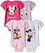 Disney Baby Girls' Minnie Mouse 4-Pack Short Sleeve Bodysuit, Hot Pink/White/Lilac/Light Pink, 6-9M