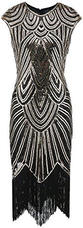 TianWlio Women's V-Neck Beaded Fringed Gatsby Theme Flapper Dress