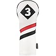 Majek Retro Golf Headcover White Red and Black Vintage