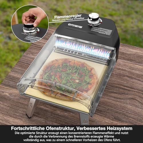 Mimiuo Gas Pizza Oven with Pizza Stone and Pizza Shovel, Mobile Pizza Oven, Portable Pizza Oven for Patio and Balcony, Pizza Oven for Garden, Outdoor, Gas Pizza Oven, Black