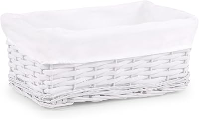 Woodluv White Small Woven Storage Basket with Removable Liner 30x18x12 cm