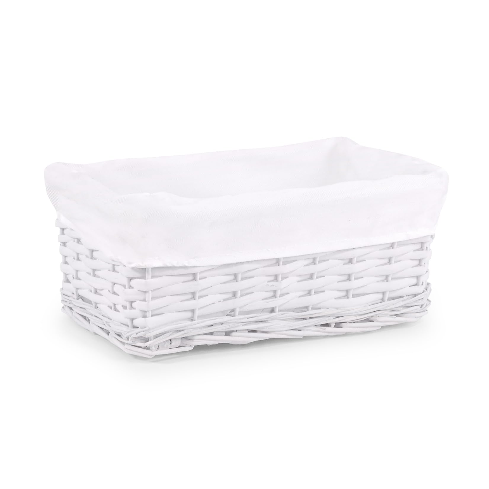 Woodluv Storage Baskets Woven Wicker, Storage Basket for shelves, Baskets to make hampers, Storage Organiser, White - Small