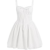 ABEHIK Women's Corset Dress Floral Mini Sexy Spaghetti Straps Low Cut Lace Short Dress Ruffle Summer Bustier Sundress